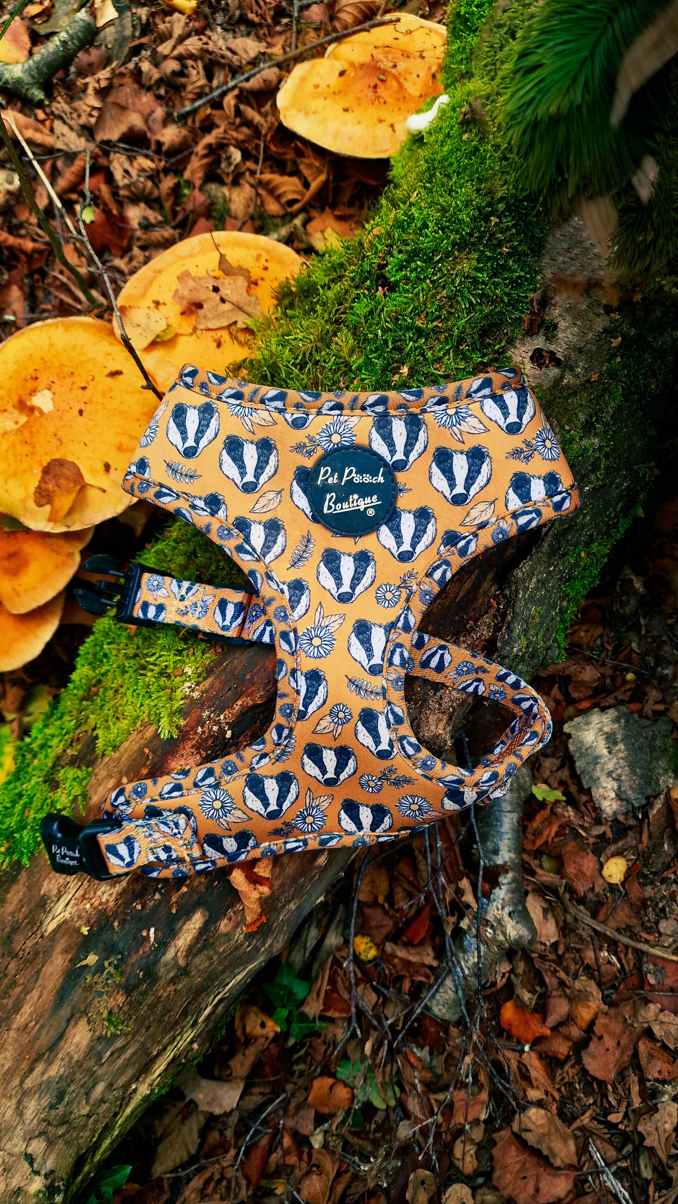 Pet Pooch Boutique – wholesale Pet harness – Dog – Woodland Badger Puppy Dog Harness (Autumn/mustard yellow)14