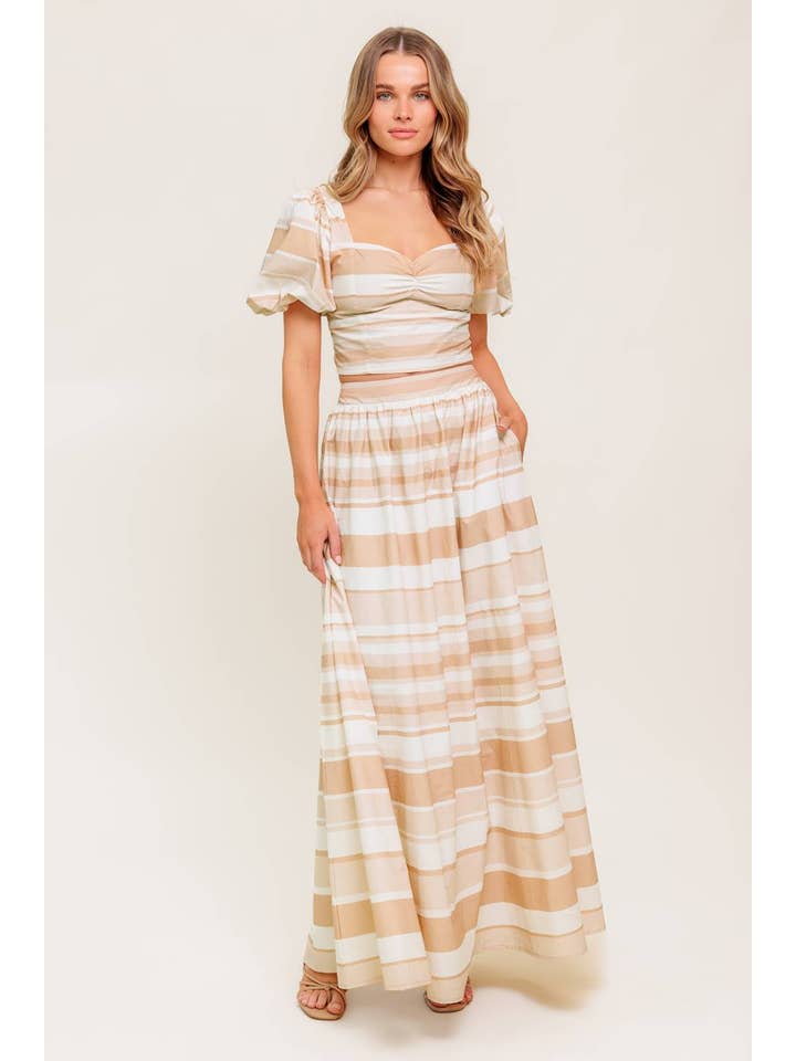 IVORY TAUPE A printed woven top and skirt set - IT13649-SET for wholesale on Faire