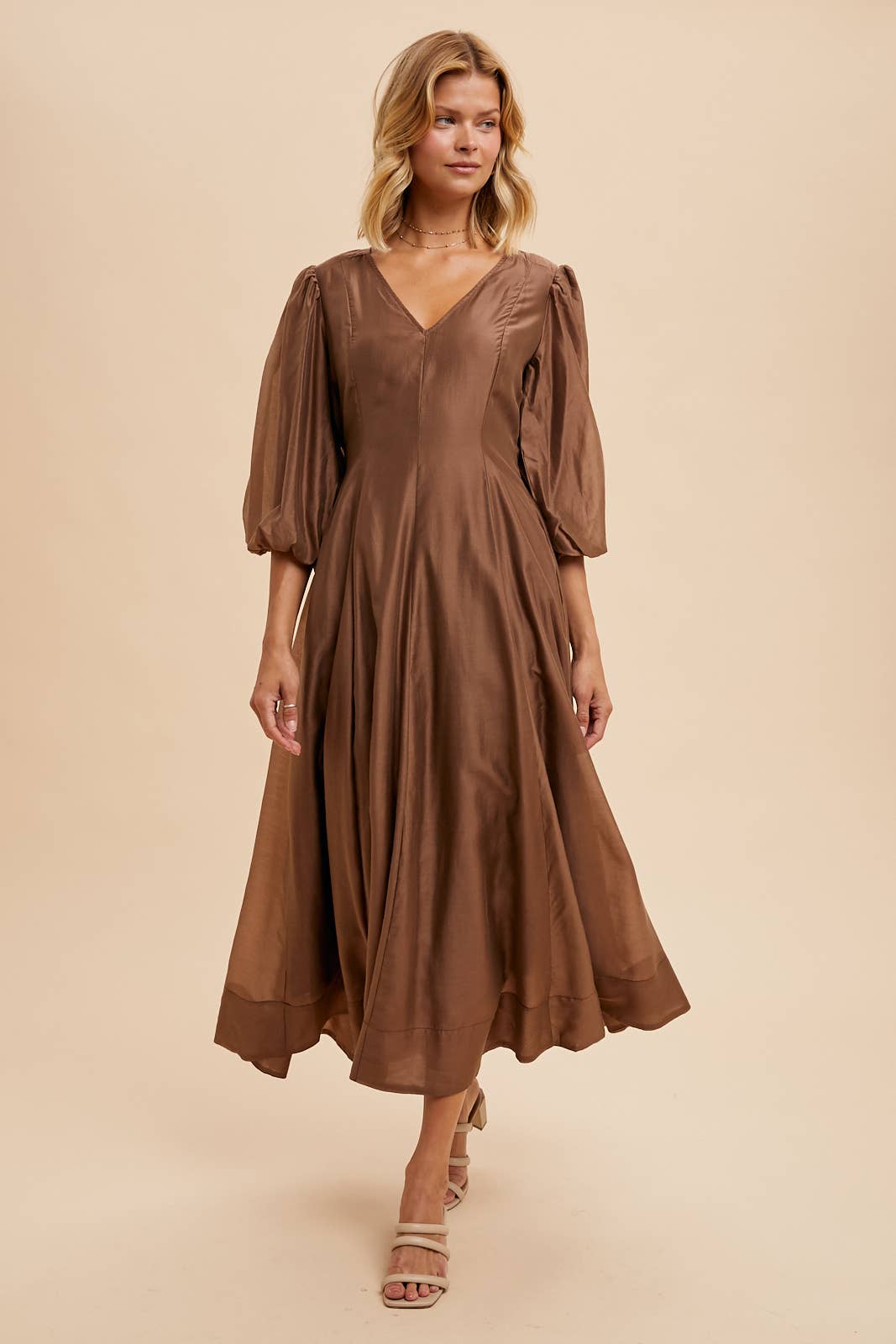In Loom - Vente Robe – femme - Robe évasée en Tencel avec manches bouffantes4