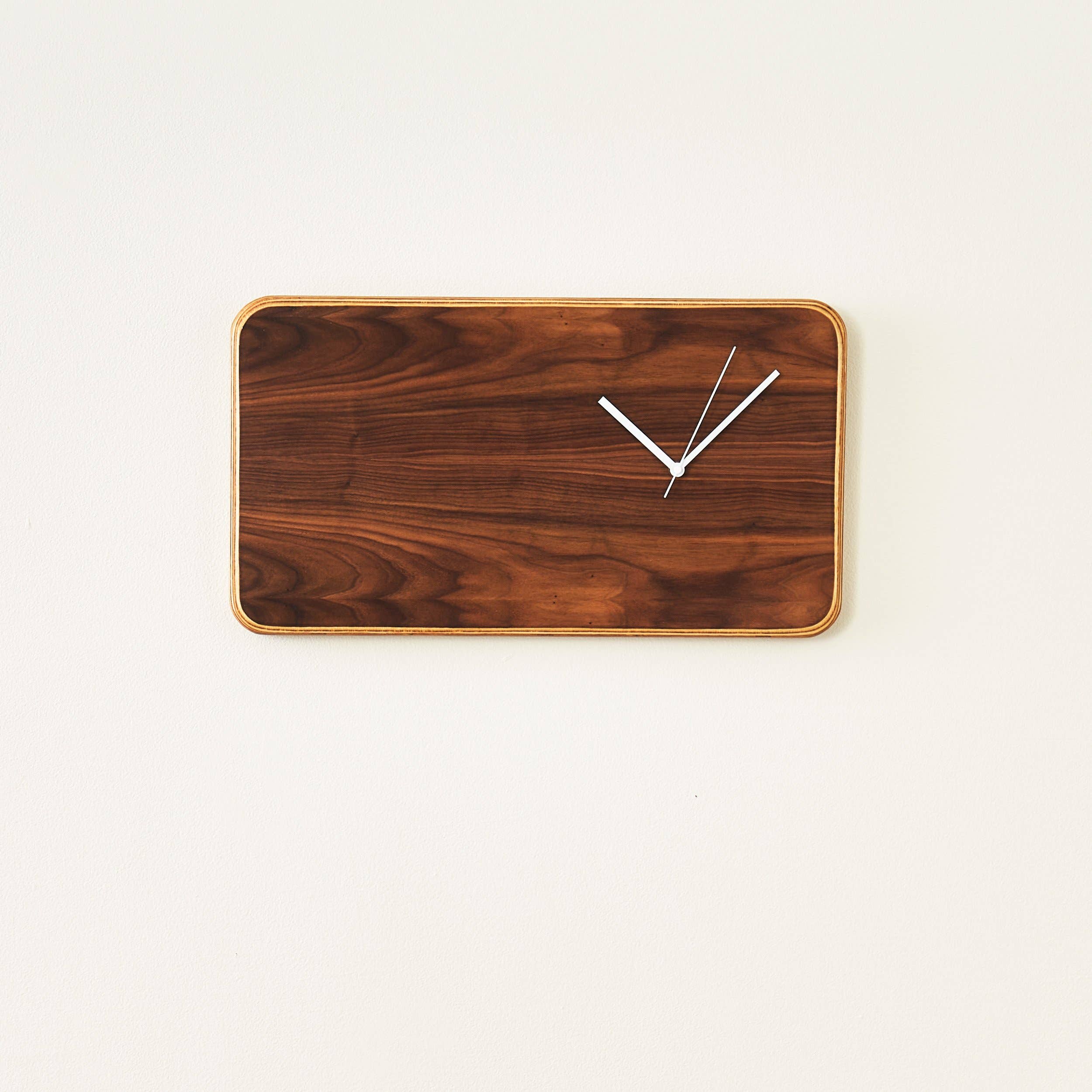 Relic Modern™ | Furniture & Objects - Wholesale Wall Clock - Minimalist Rectangular Walnut Clock with Silent White Hands1