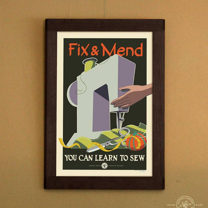 Fix & Mend — You Can Learn to Sew Poster Print for wholesale by Wirtheim Poster Arts LLC
