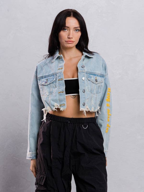 Trio Urban - Vente Veste en jean – femme - Veste courte en jean jaune Smiley Face15