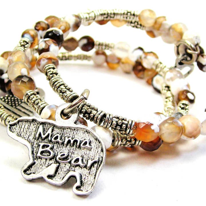 Chubby Chico Charms - Wholesale Charm/Dangle Bracelet - Mama Bear Microcrystalline Quartz Wrap Agate Stone Bracelet