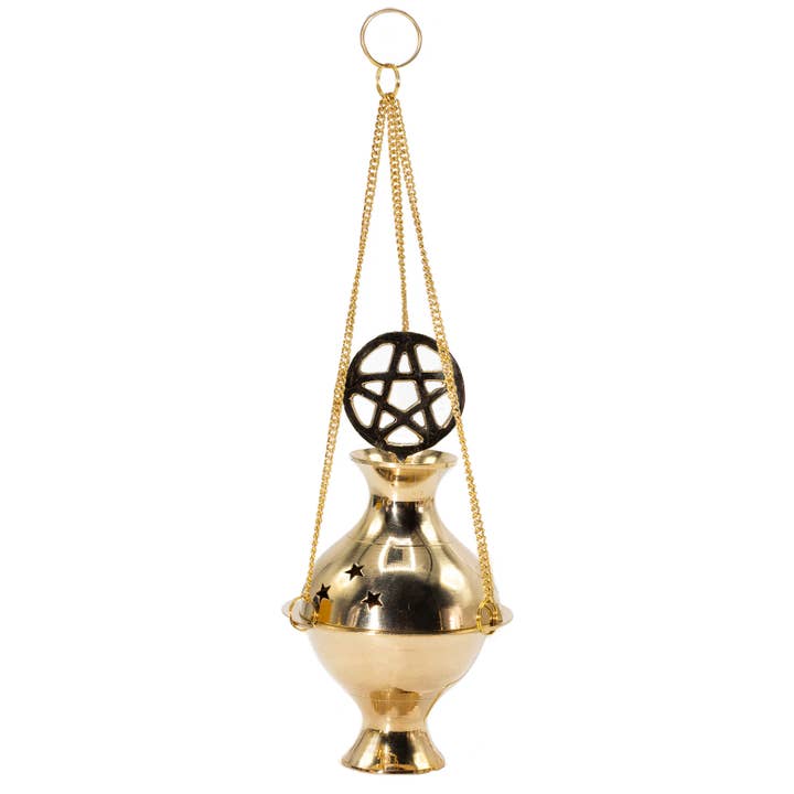 Hanging Brass Incense Burner - Pentagram for wholesale by Ancient Wisdom
