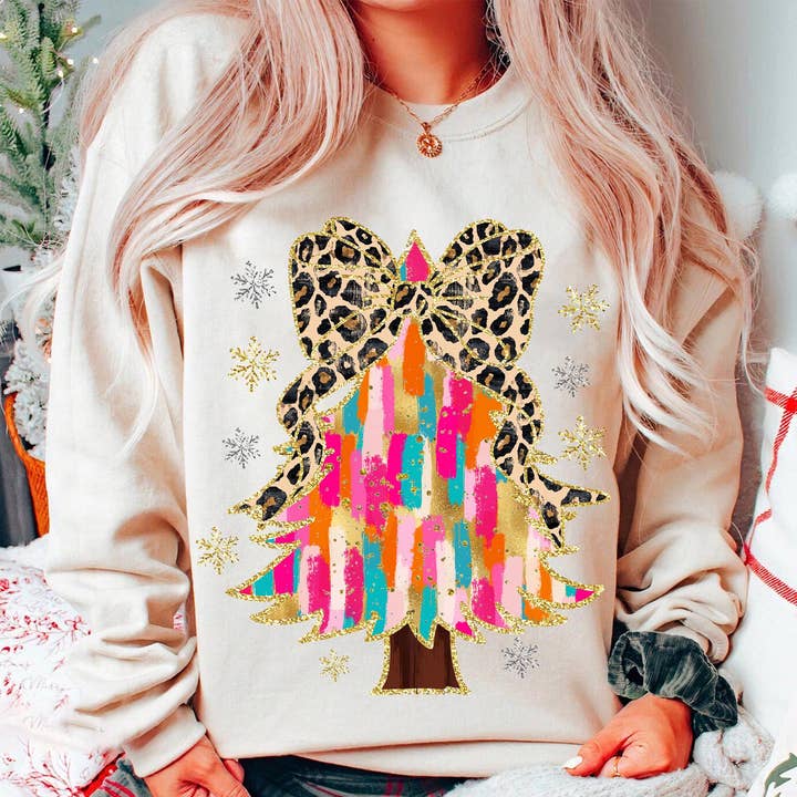 Buntes glitzerndes Weihnachtsbaumhemd, Weihnachtsbaum-Sweatshirt für den Großhandel von NVC Ecommerce LLC