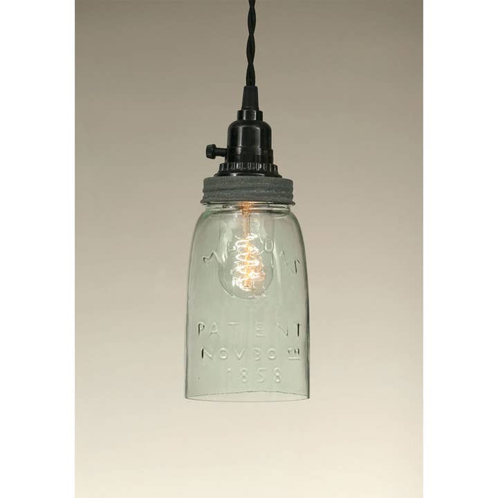Quart Open Bottom Mason Jar Pendant Lamp - Barn Roof for wholesale by CTW Home Collection