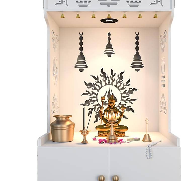 Surya Chakra Wooden Home Temple - White Color for wholesale by GoGlocal