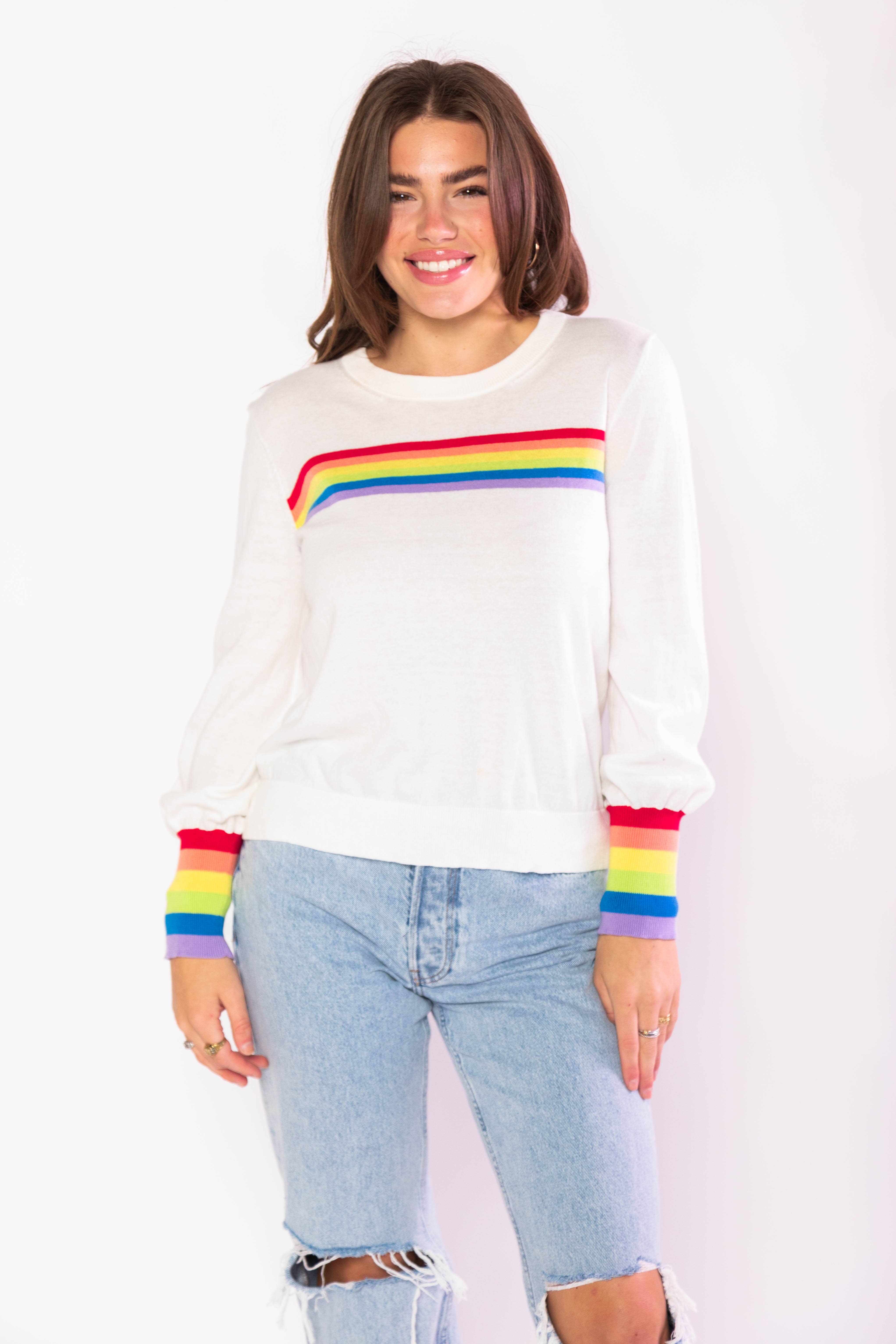 Molly Moran LLC - Wholesale Knit Sweater - Women's - Cream Puff Sleeve Rainbow Sweater6