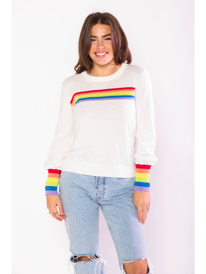 Molly Moran LLC - Wholesale Knit Sweater - Women's - Cream Puff Sleeve Rainbow Sweater6