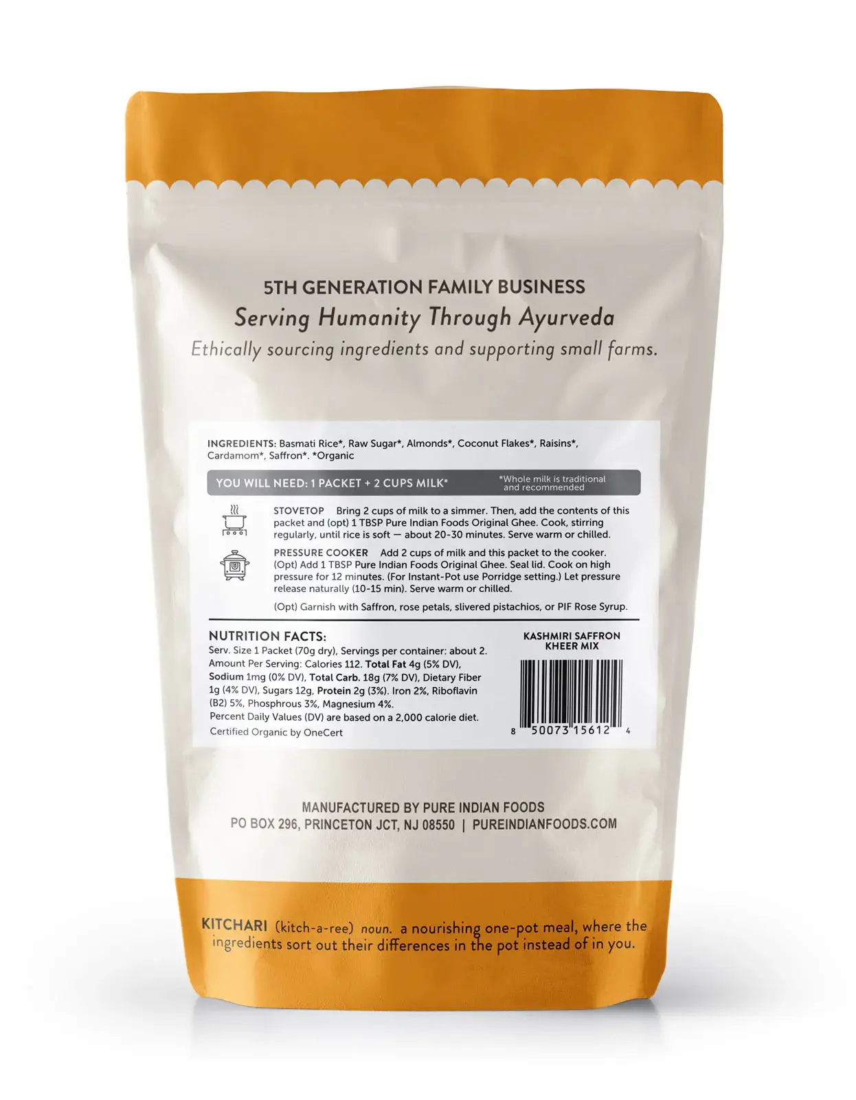 Pure Indian Foods - Wholesale Shelf Stable Prepared Meal - OnePot No. 4 Kashmiri Saffron Kheer Mix, Certified Organic1