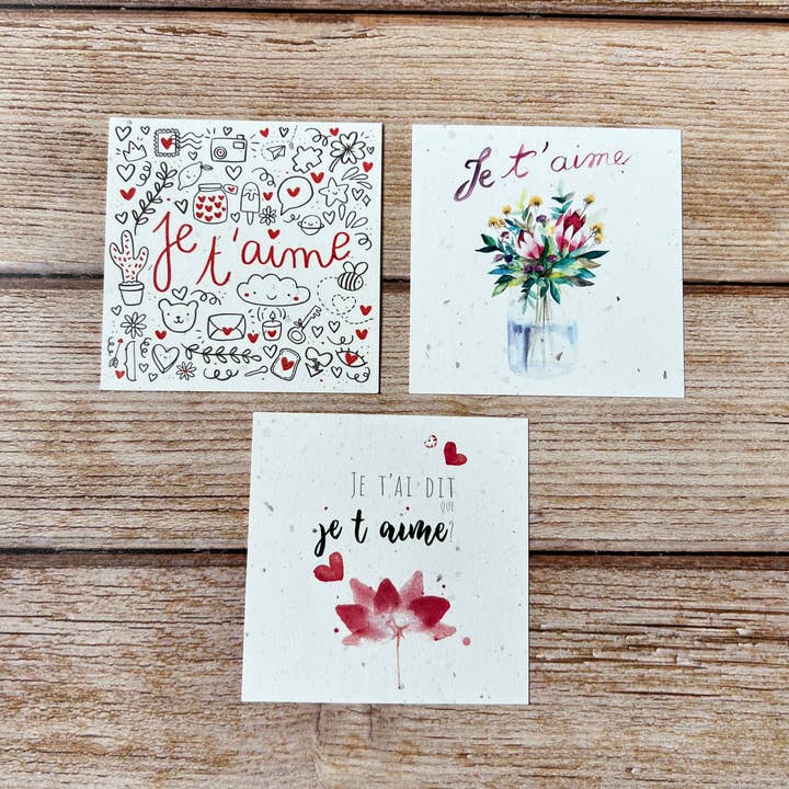 3 x 5 small traditional square love cards for wholesale by Les cartes de Lulu