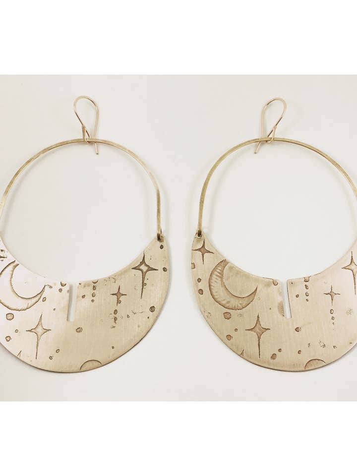 Moon and Stars Hoops for wholesale by Serpentine and Fair