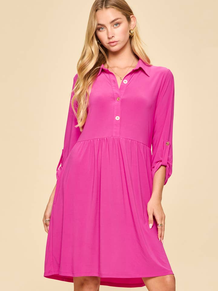 Collared Shirt Dress w/ Pockets for wholesale by Dear Scarlett