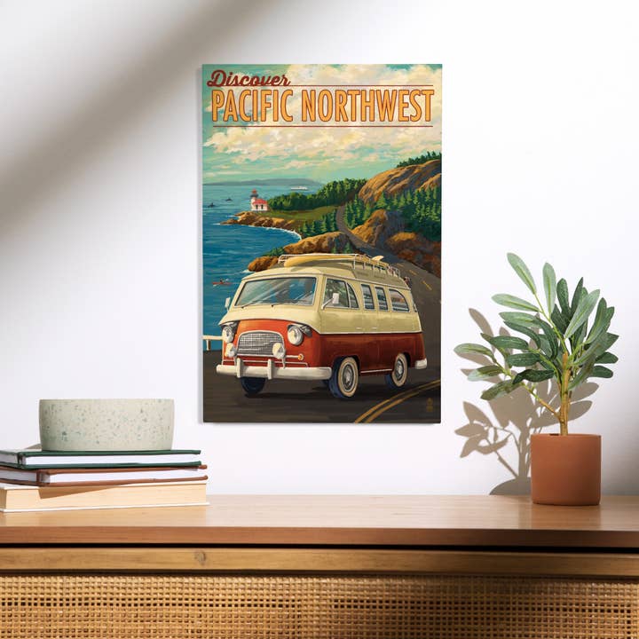 Lantern Press - Wholesale Wood Wall Art - PREMIUM WOOD SIGN Pacific Northwest, LP Camper Van