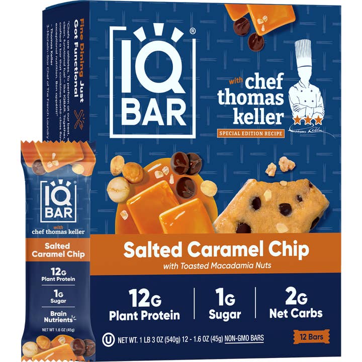 IQBAR Pépites Caramel Salé | Barres protéinées céto Brain + Body pour la vente par IQBAR