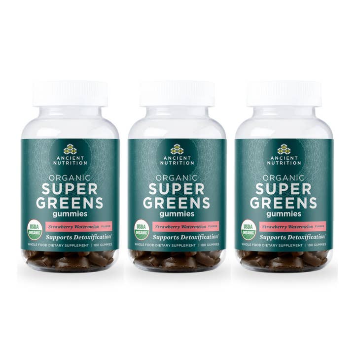 Ancient Nutrition - Wholesale Oral Supplement/Vitamin - Organic SuperGreens | Gummies Strawberry Watermelon (100 Gummies) - Podcast12