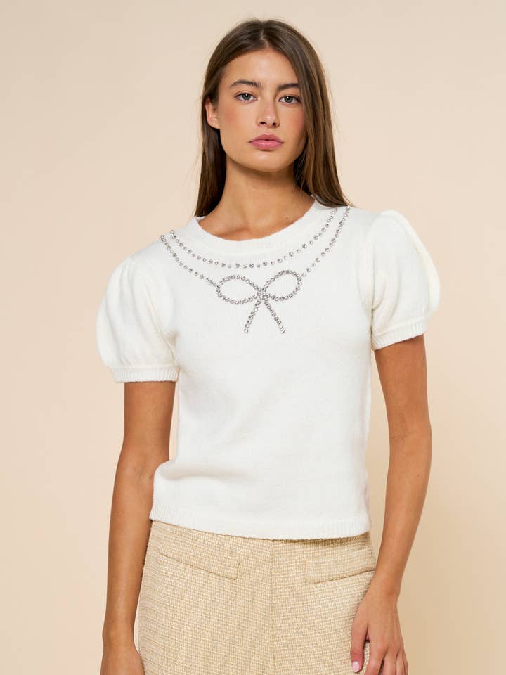 Rhinestone Bow Sweater Top for wholesale by Lalavon