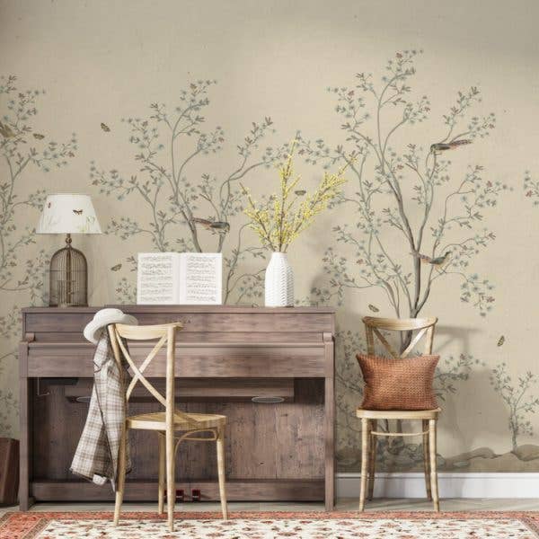 Birds On The Trees Butterfly Floral Designe Wallpaper for wholesale by Muravie Wallposter