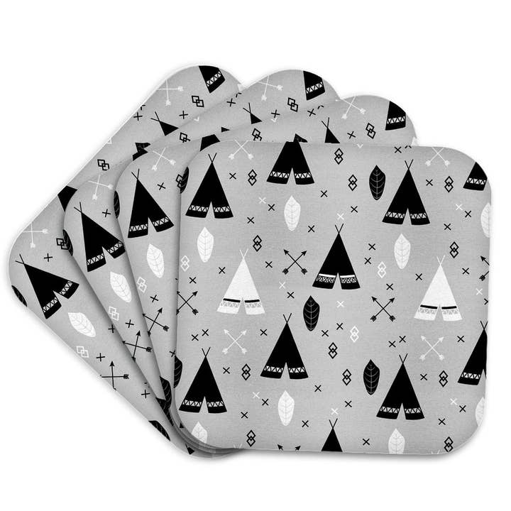 3dRose - Wholesale Coasters - 3dRose, Tribal Teepee Black Gray White, Coaster7