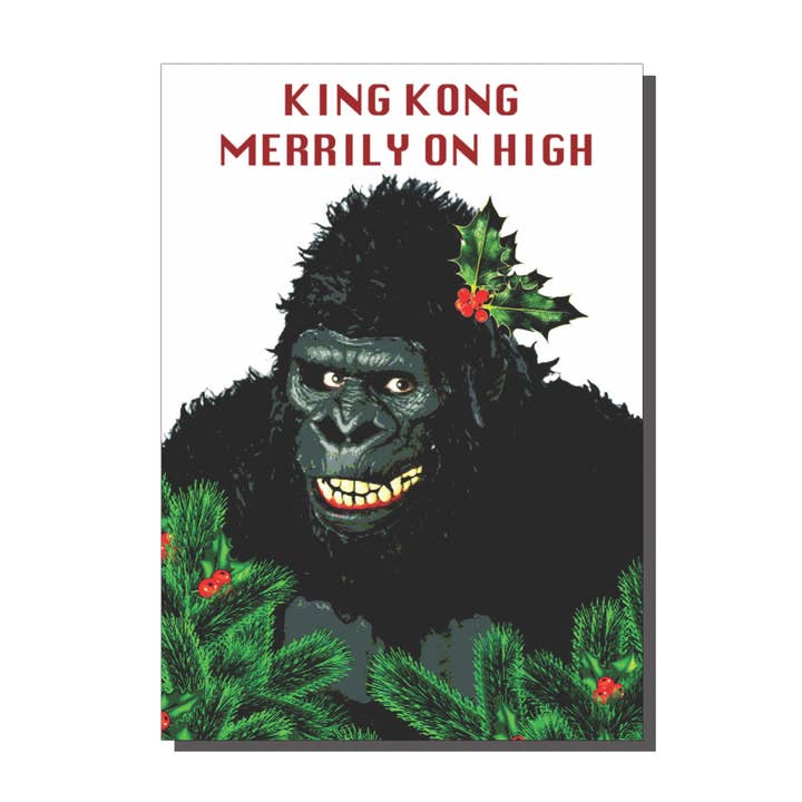 TP003 King Kong Merrily On High Christmas Card for wholesale by Bite Your Granny
