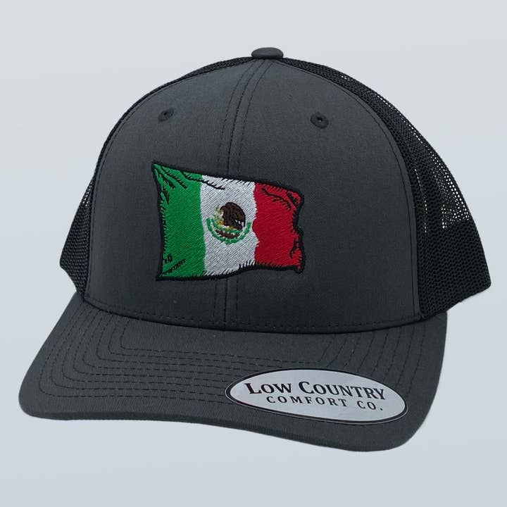 Gorra Negra/Carbón con Bandera Ondulada Mexicana para venta al por mayor de Riverbed Threads