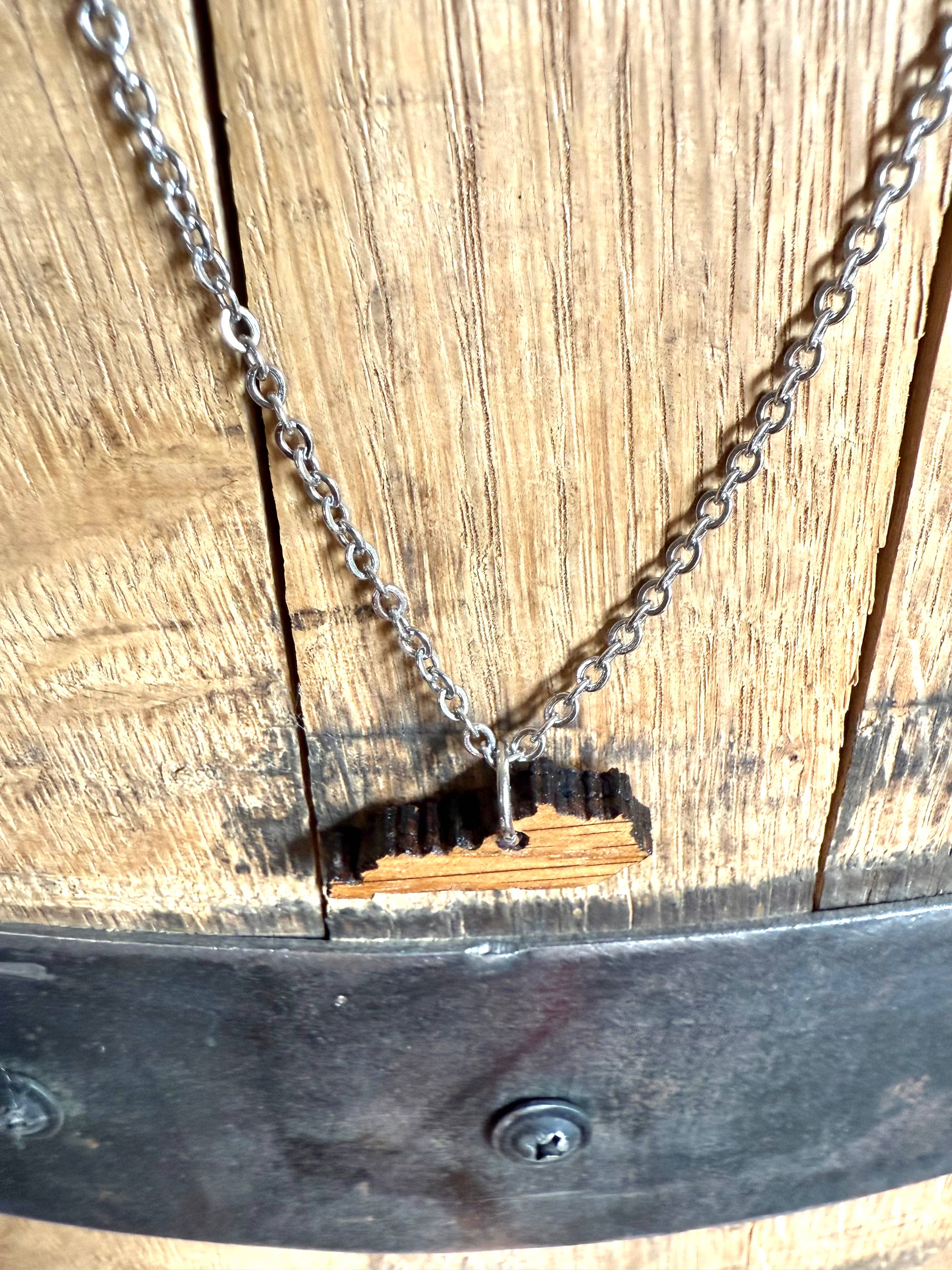 Brown Wood Kentucky Necklace made from Kentucky Bourbon Barrels. for wholesale on Faire5