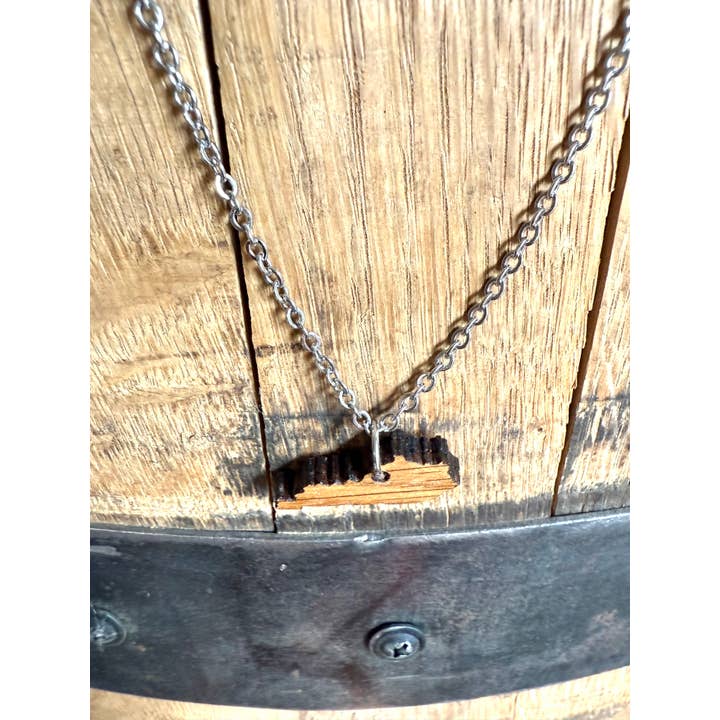 Brown Wood Kentucky Necklace made from Kentucky Bourbon Barrels. for wholesale on Faire5