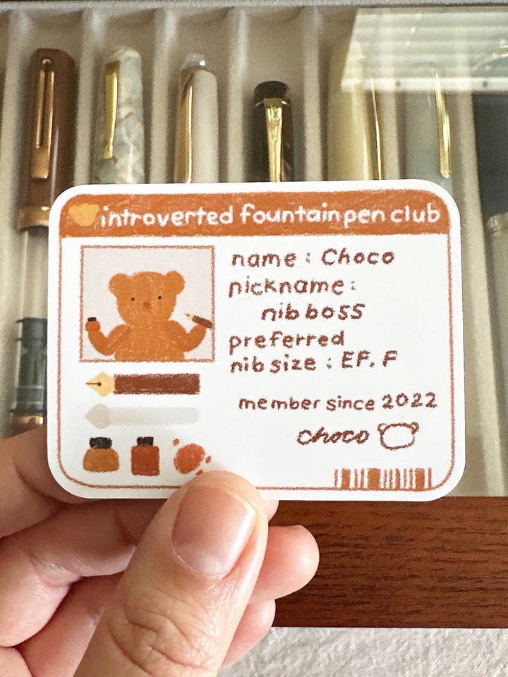 Choco's Introverted Fountain Pen Club ID Die Cut Sticker for wholesale by Bloom Paper Studio