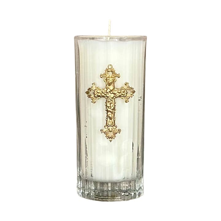 Hög kyrkljus med mässingskors för wholesale av The French Bee & Co