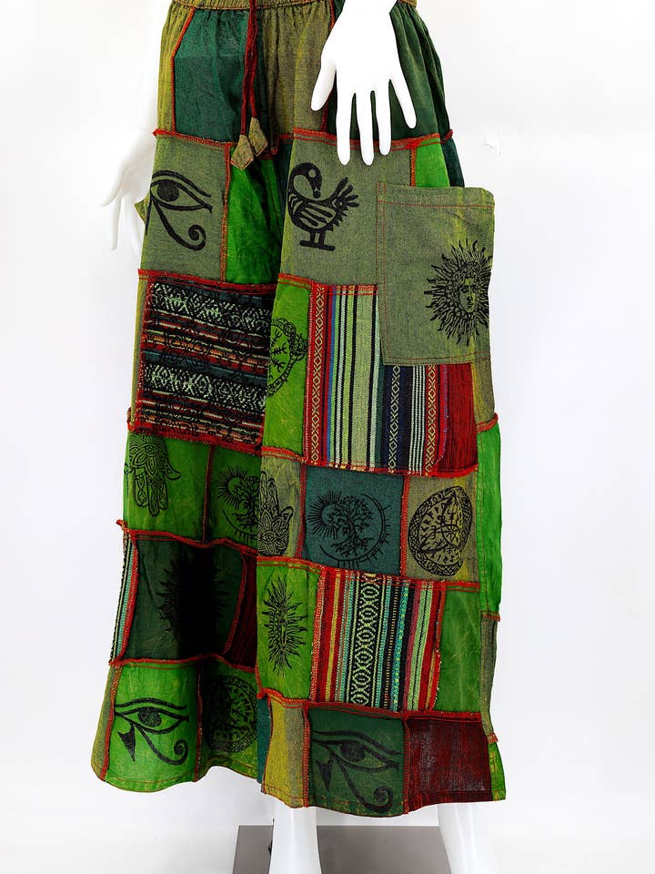 Himalaya Handmade - Wholesale Pants – Women's - Cotton Hippie Handmade Harem Overlock Old Gods Symbols Patchwork Wide Leg Bohemian Trousers15