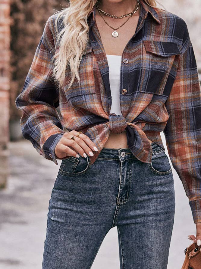 Comely Fashion - Wholesale Button Down Shirt - Women's - Women Plaid Blouse Buttoned Fall Sesaon Shirt CF-MD07415