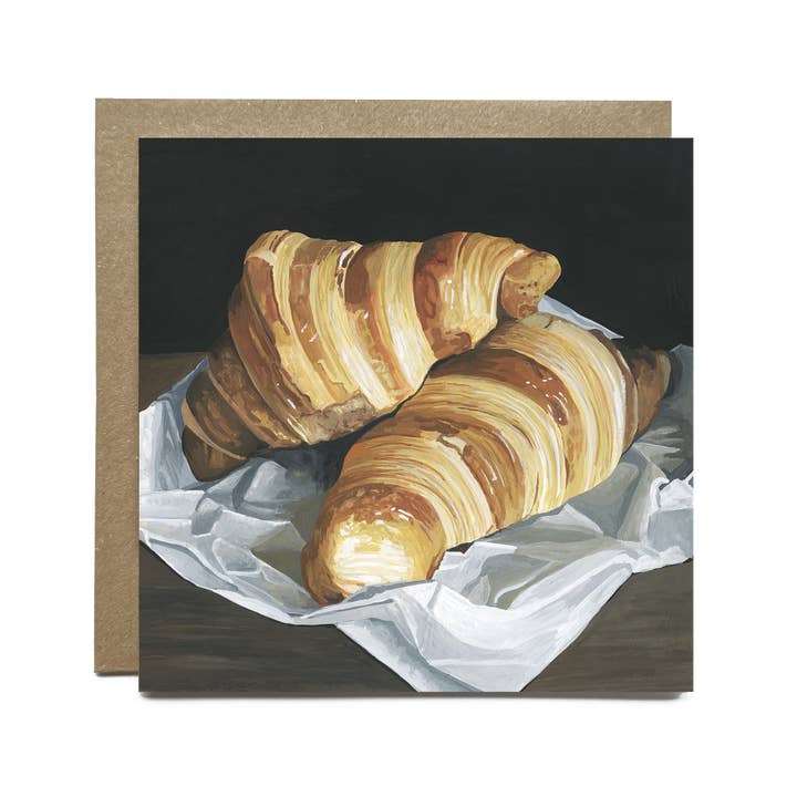 Croissants Fine Art Square Greetings Card (Blank Inside) for wholesale by Julia Tooley Art