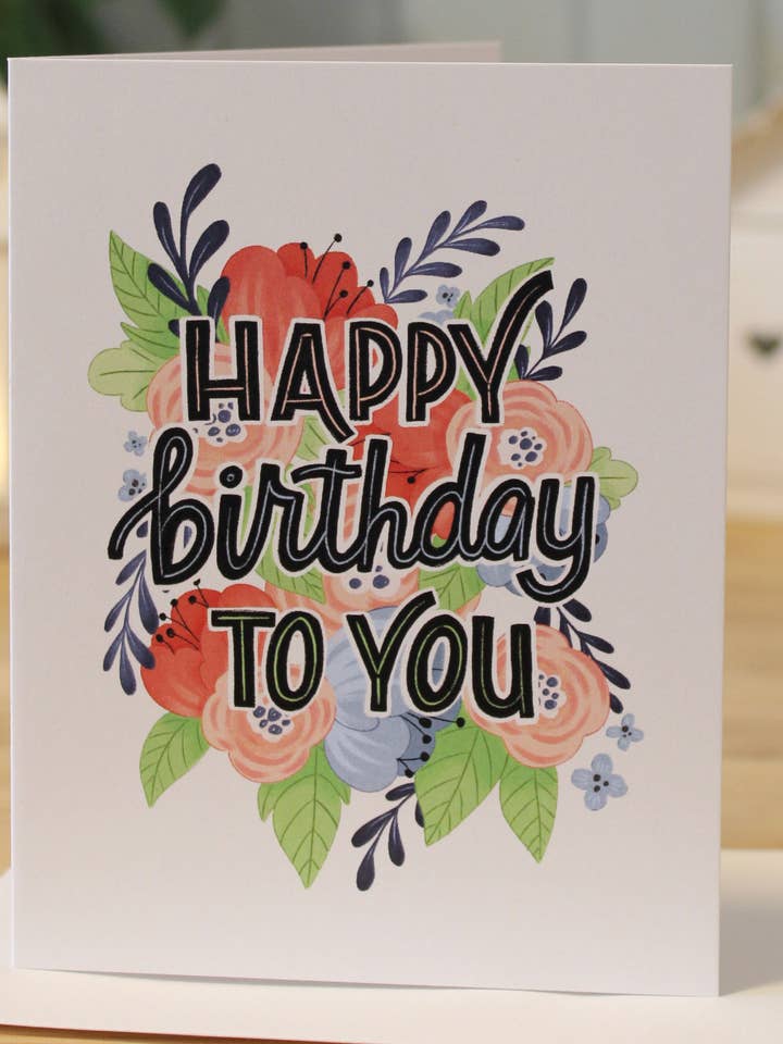 Happy Birthday To You Blue/Pink Floral Birthday Card for wholesale by Hello Sweetie