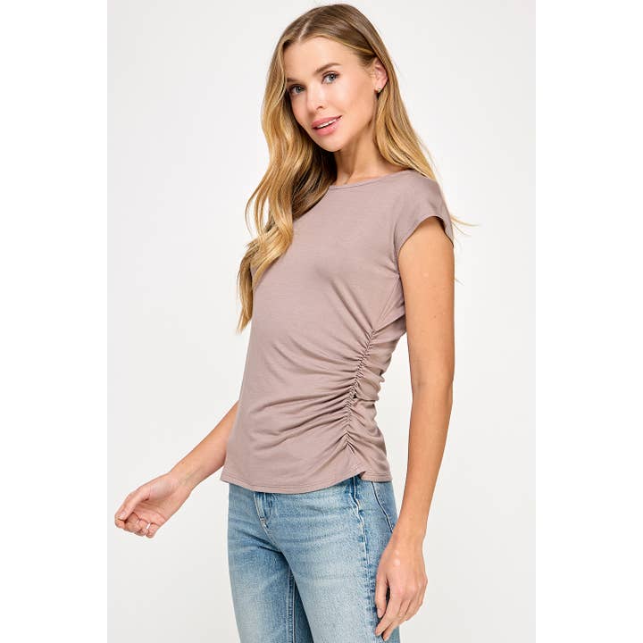 Heimious - Wholesale T-Shirt - Women's - One Side Ruched Cap Sleeve Top, T8435