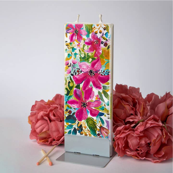 Flat Handmade Candle - All Over Pink Flowers & Greenery for wholesale by Flatyz Candles