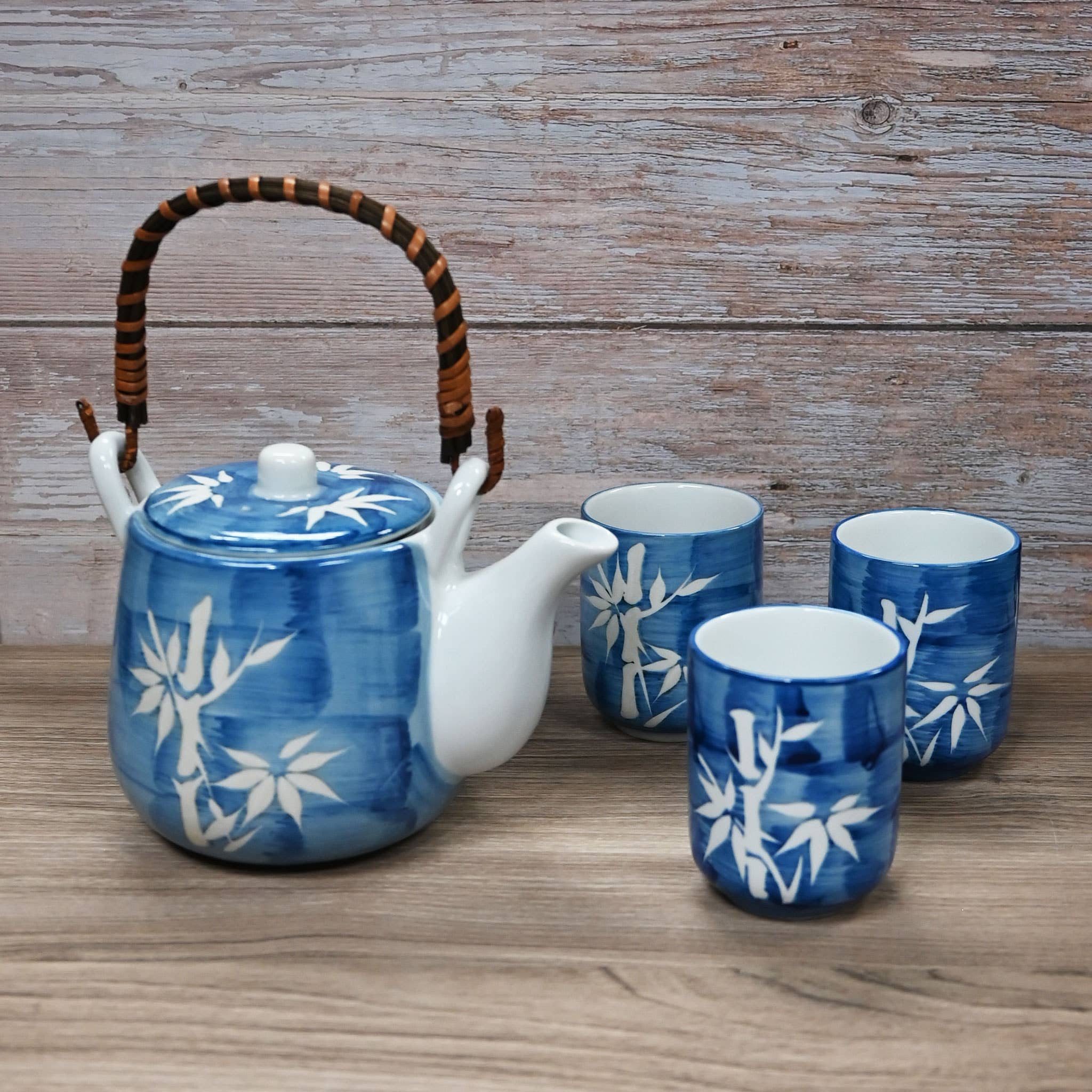 Fuji Merchandise Corporation - Wholesale Tea Set - TEA SET – WHITE BAMBOO ON BLUE BACKGROUND5