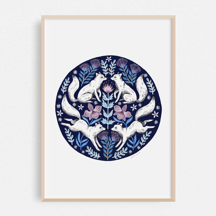 Arctic Foxes Circle Artists Print Wall Art for wholesale by Papio Press