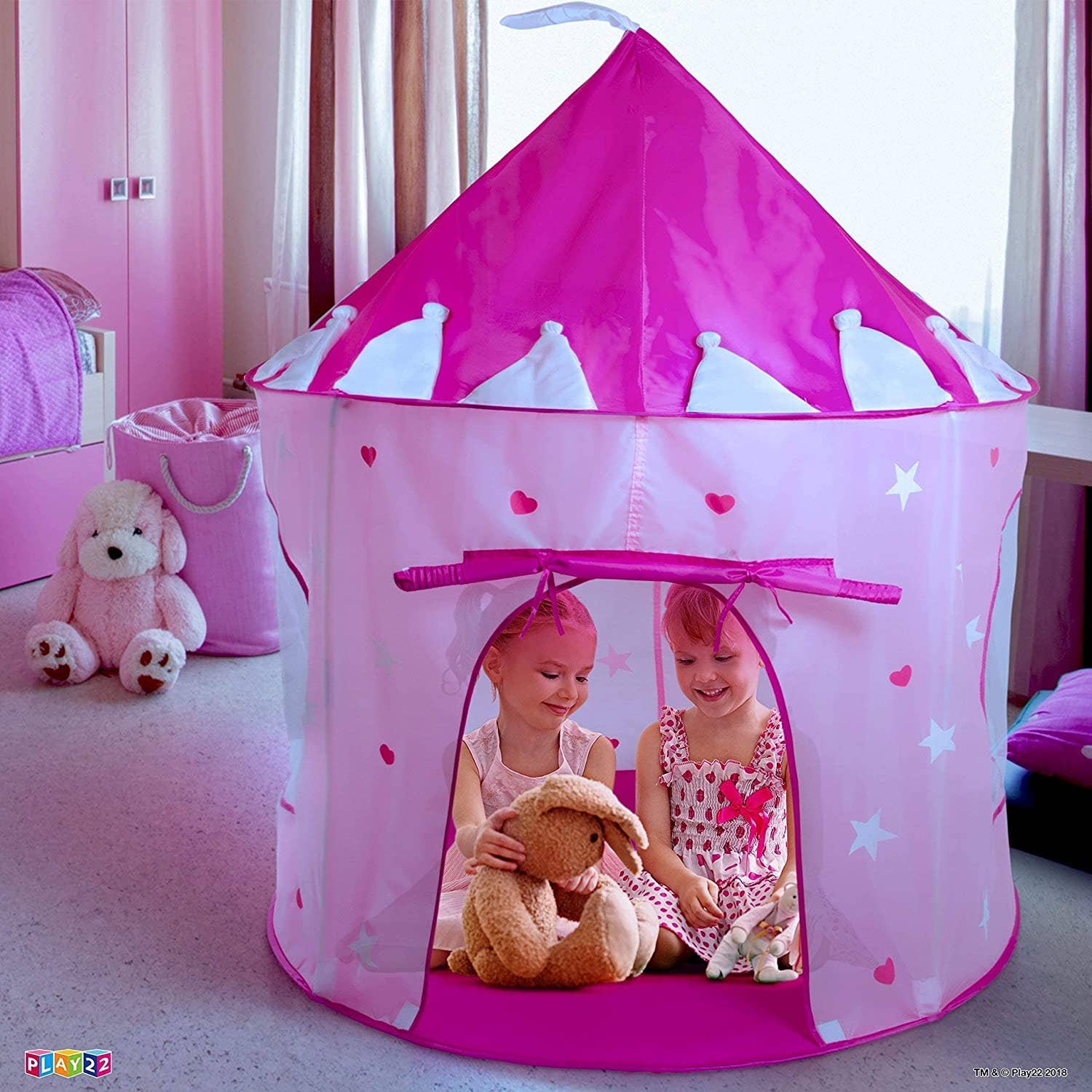 Play22 - Vendita all'ingrosso Tenda - Bambini - Tenda da Gioco Principessa Castello Rosa che Brilla al Buio con Stelle1