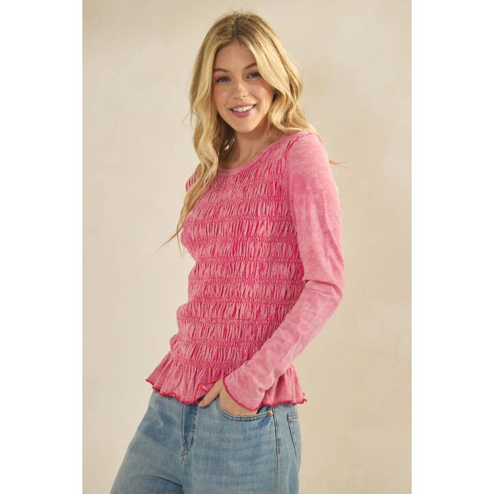 Sage + Fig - Wholesale Knit Top - Women's - SMOCKED PEPLUM LONG SLEEVE TOP (ST7986) 1