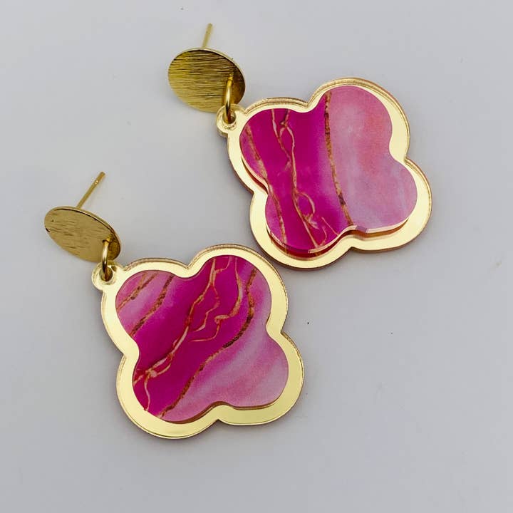 GEO FLOWER STRAWBERRY SWIRL AND GOLD EARRINGS for wholesale by Sandy Lou Designs