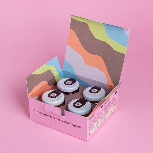 Choco Zero – wholesale Nötsmör – Mix av 4 mini bredbara krämer – hasselnöt, mörk choklad, pistage och vit hasselnöt5