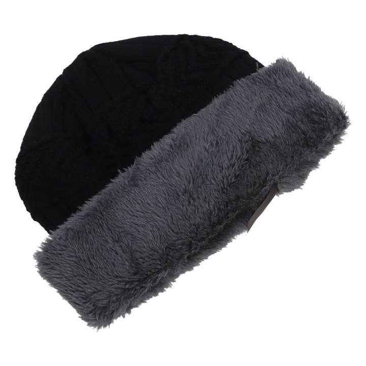 ASSORTED Dark Neutral Cable Knitted Fur Beanie Scarf - 2 Piece Set for wholesale on Faire2