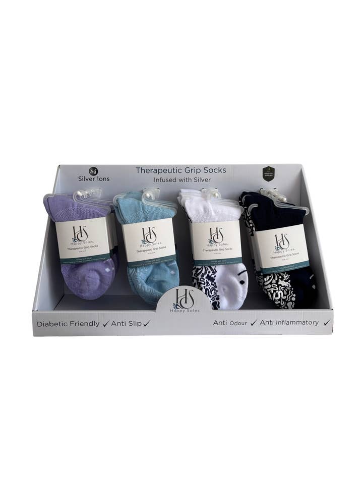 GSOXS - Wholesale Socks - Unisex - Silver Infused Therapeutic Grip Socks (20 Pack+ Stand)0