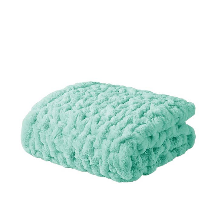 Olliix - Wholesale Throw Blanket - Ruched 50x60" Throw Blanket, Aqua Blue Green