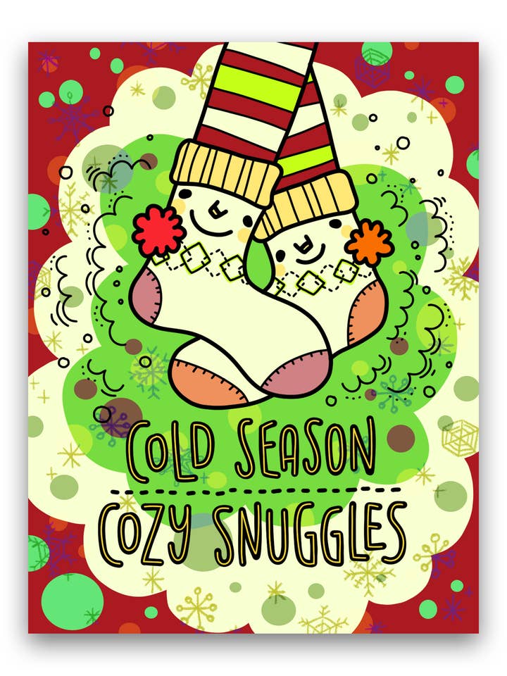 Carte de vœux de Noël - Snuggly Socks pour la vente par Chika Ando Illustration