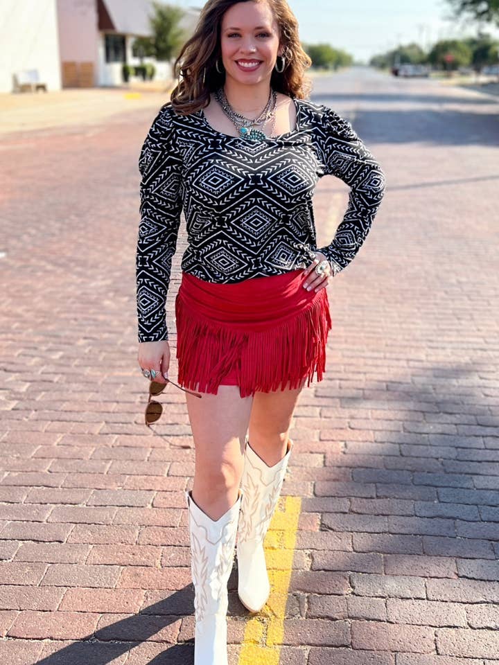 Sterling Kreek - Wholesale Skirt - Women's - FORT WORTH FRINGE SKIRT RED