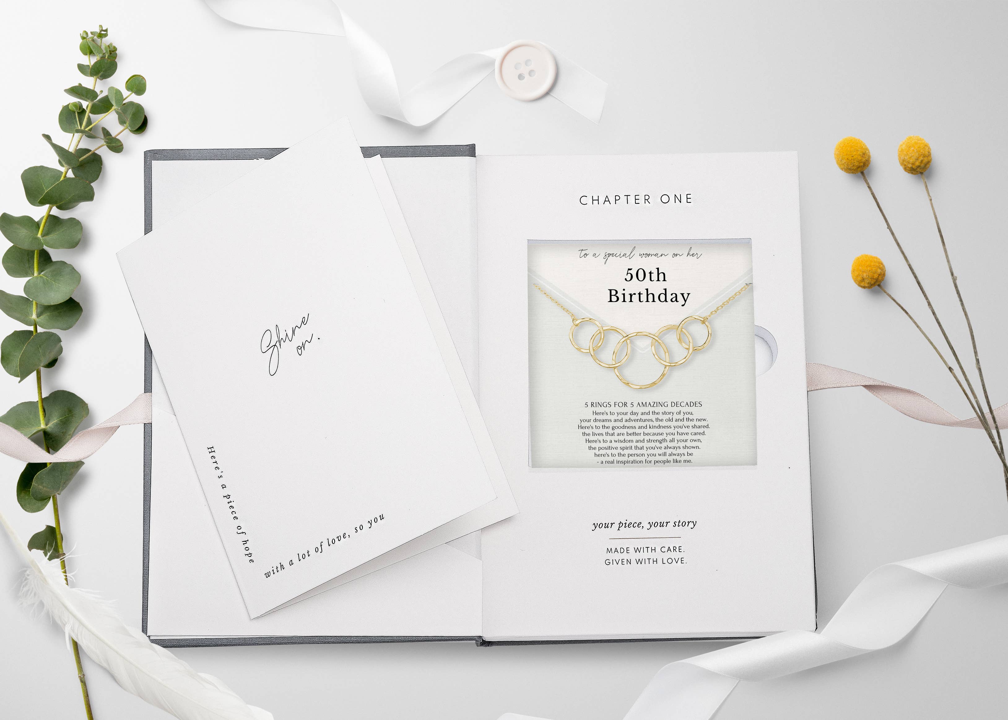 hope love shine - Wholesale Halskettinghanger - Sieraad Cadeau voor haar 50e Verjaardag - Goud of Zilver 5 Ringen7