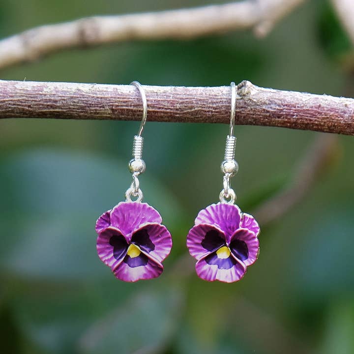 Pansy Pink Flower Drop Hook Earrings for wholesale by Alexander Thurlow & Co Ltd