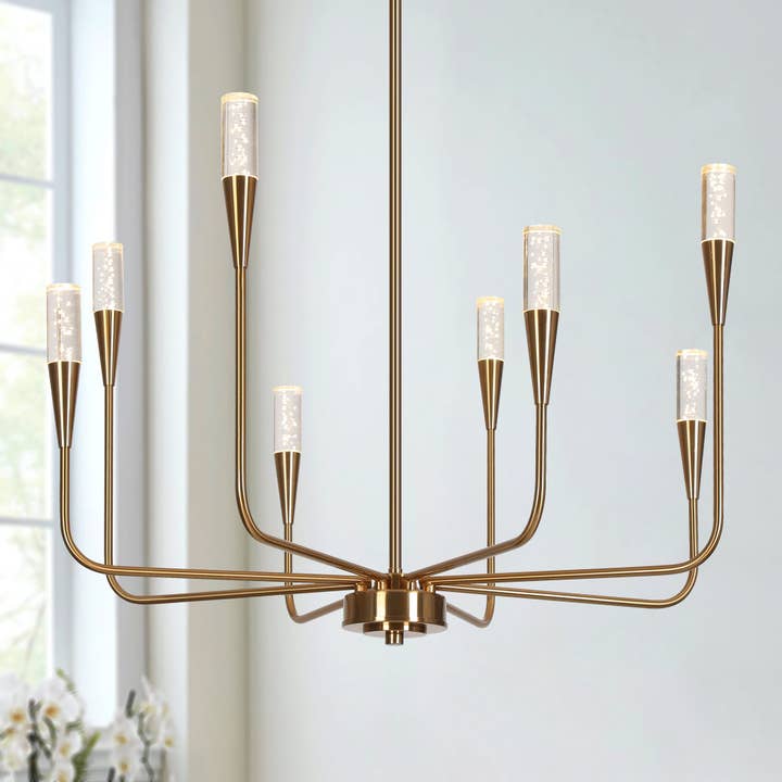 Syrino 8-Light LED Brass Chandelier for wholesale by Belles Lighting