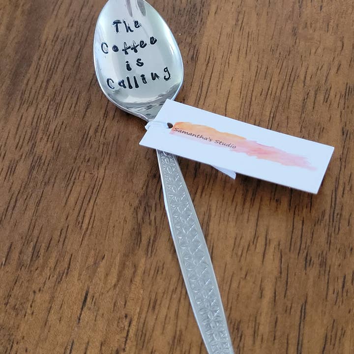 "The Coffee is Calling'" Quote Cutlery (Spoon), Stamped cut for wholesale by Samantha's Studio